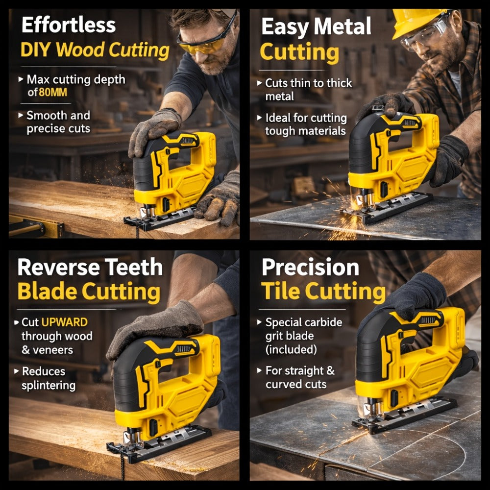 Cordless Jigsaw Compatible with DeWalt 20V Battery - Variable Speed 0-2700 RPM, 80mm Cutting Depth, LED Work Light, 0¡ã-45¡ã Bevel, 3 Orbital Settings for Wood Metal PVC Cutting