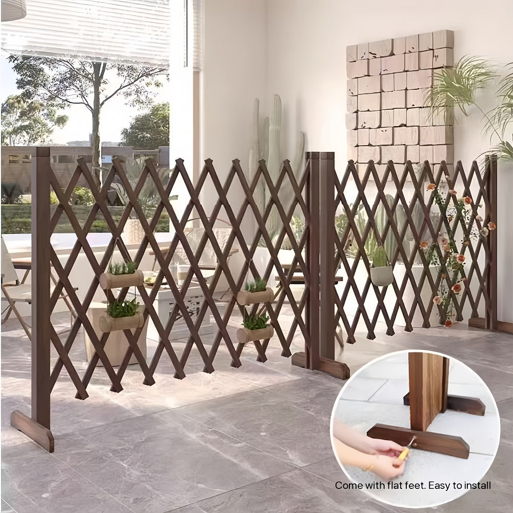 Expandable Wooden Pet Gate Fence Freestanding Retractable Indoor Outdoor Safety Barrier for Dogs Cats - Dark Style Thickened Wood Yard Garden Play Area Divider 27.56 Inch and 35.43 Inch Height Options