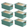 Foldable Clothes Storage Box with Transparent Lid 6-Pack, Stackable Wardrobe Organizer Bins with Steel Frame & Handles, Collapsible Fabric Closet Storage Boxes for Clothing Blankets Sundries, Green Beige Gray