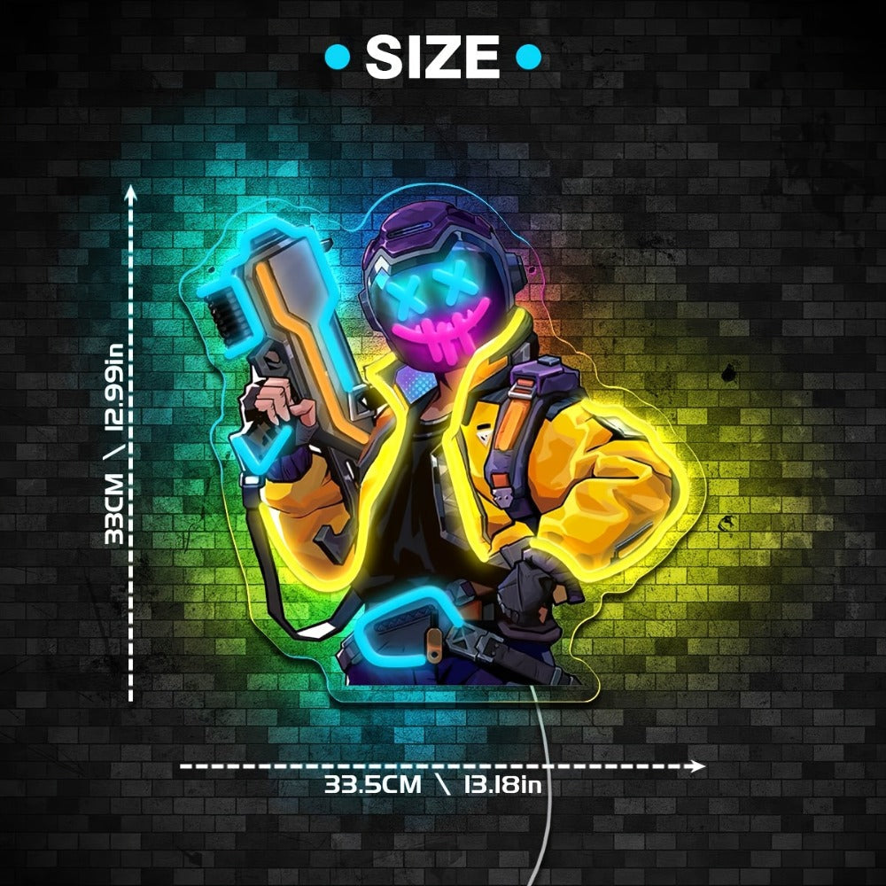 Neon Marksman LED Wall Art - UV Printed USB Powered Sniper Shooter Neon Sign for Game Room, Bar, Man Cave & Bedroom Wall Decor (Colorful / Yellow Sharpshooter)