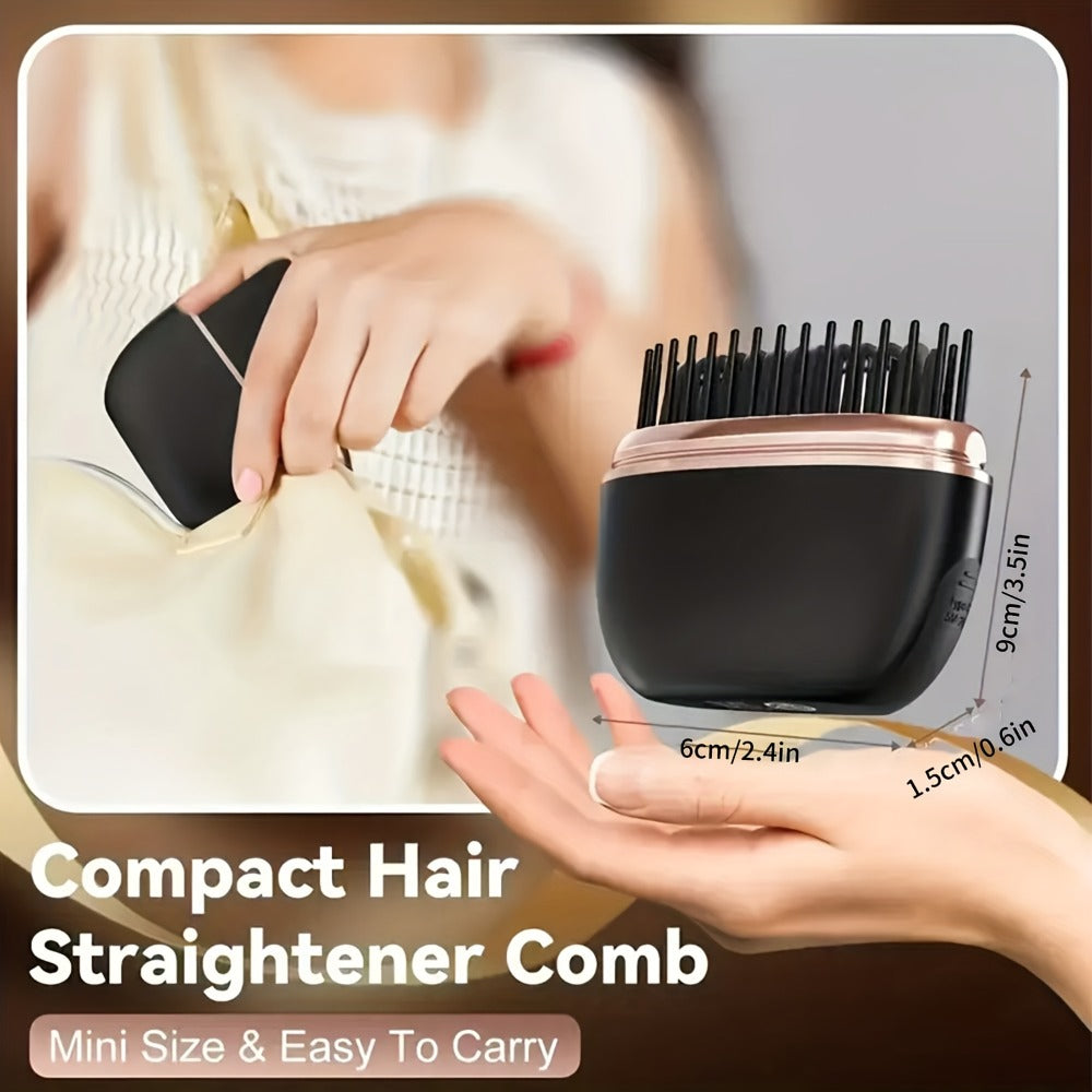 Hair Straightener Comb Mini Wireless USB Rechargeable | Portable Hot Comb Brush for Women | Compact Travel Hair Straightening Brush | Heat-Resistant Lightweight Styling Tool | Women's Gift Idea