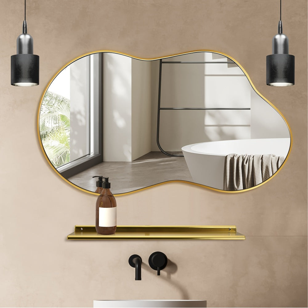 Boho Irregular Wall Mirror - Gold Aluminum Alloy Frame Asymmetrical Decorative Mirror for Bathroom Bedroom Living Room Entryway Cloakroom Wall Decor