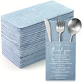 Wedding Cocktail Napkins 100pcs Thank You Napkins with Utensil Pocket Haze Blue Tissue Napkins for Bridal Shower Rehearsal Dinner Reception Party Supplies Newlyweds Guests