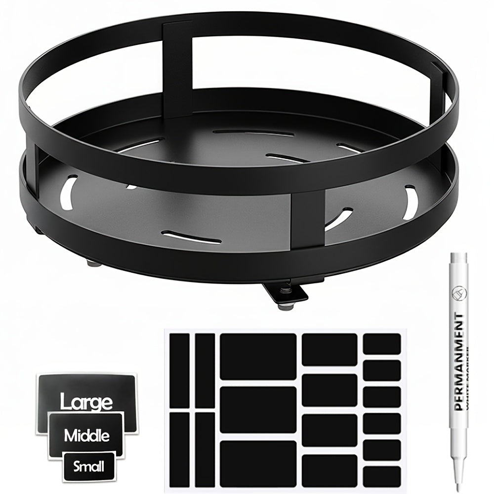 Lazy Susan Turntable Organizer Metal Rotating Spice Rack 1 2 3 Tier for Cabinet Kitchen Countertop Pantry Bathroom ¨C Spinning Storage Rack with Suction Cup Feet & Labels