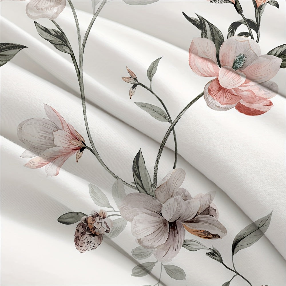 Bed Sheets Set 4pcs Deep Pocket Fitted Sheet & Pillow Cases | Soft Floral Bedding Twin Full Queen King ¨C White Pink Green