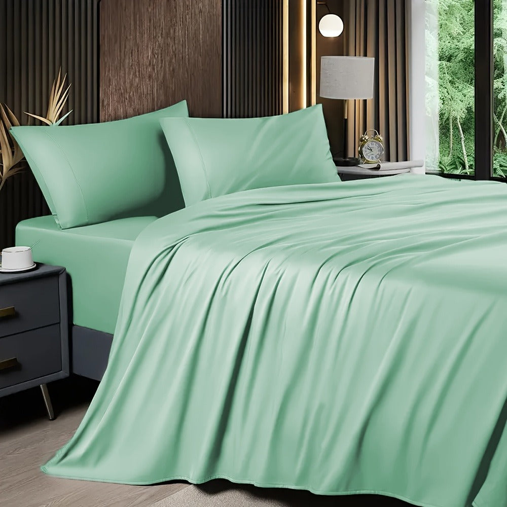 Cooling Sheet Set 4 Piece 2200TC Bamboo Blend - Silky Soft Deep Pocket 16 inch Fitted Sheet, Flat Sheet & Pillowcases, Breathable Luxury Bedding for Hot Sleepers Twin Full Queen King, Summer Chill Collection