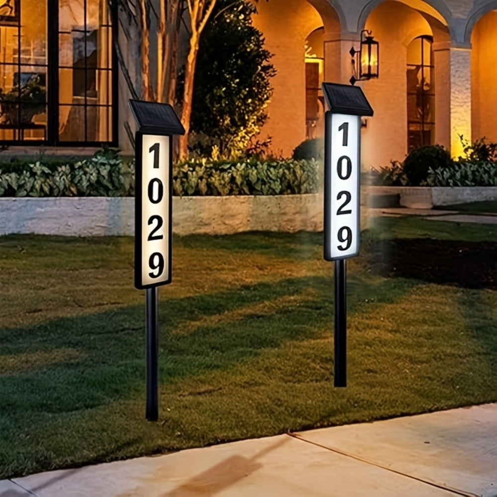 Solar Column Sign Light LED Address Sign Light Outdoor - Automatic Dusk to Dawn Solar Powered Post Light for Home Driveway Gate Lawn Floor Yard, No Wiring Waterproof Commercial Address Identification Light