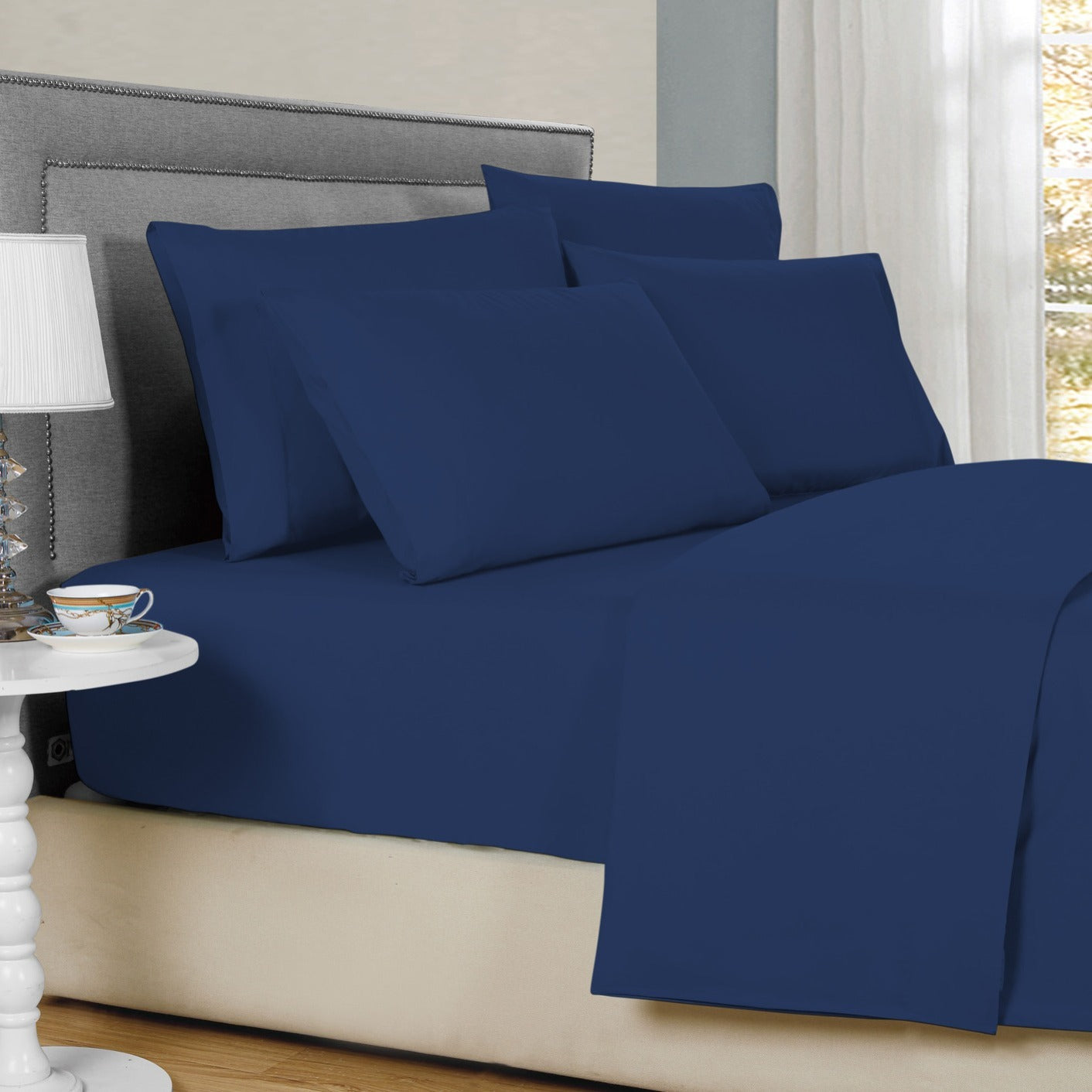 Bamboo Sheet Set 6 Piece Cooling Bed Sheets with Deep 16 Inch Pockets - 2000 Thread Count Microfiber Bamboo Blend Fitted Flat Sheets Pillowcases Twin Full Queen King Cal King