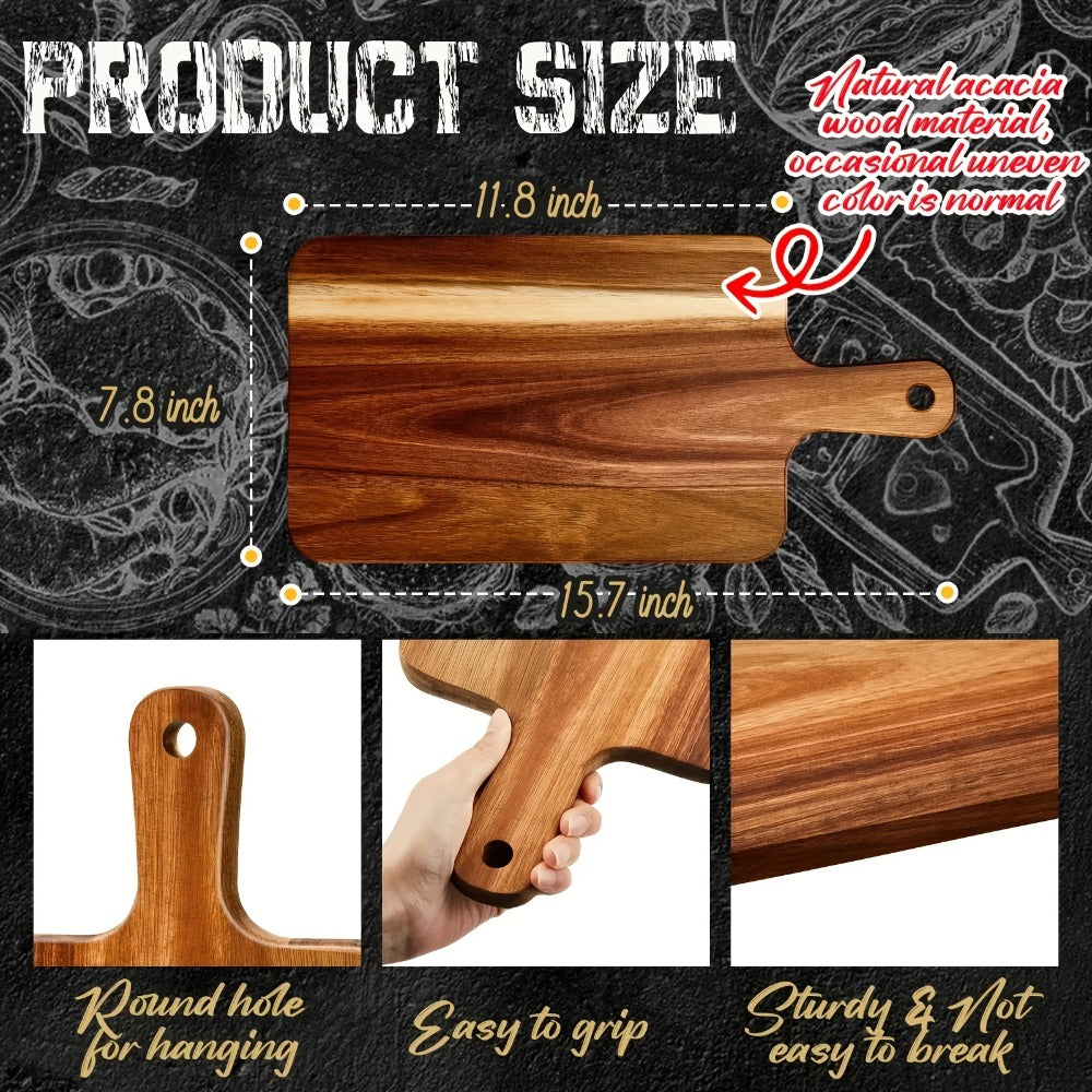 Acacia Wood Cutting Board Set with Handle ¨C Large 15.7x7.8 Inch Kitchen Chopping Boards for Vegetables, Meat & Cheese, Dishwasher Safe, Durable Food Prep Board for Home Chefs, 5-Pack or 10-Pack