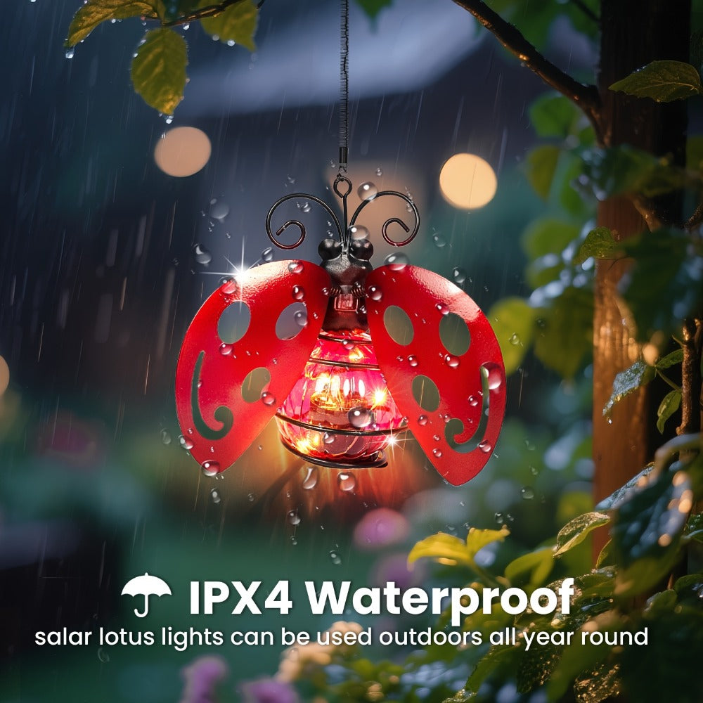 Solar Hanging Ornament Lights Ladybug & Butterfly ¨C Waterproof Indoor Outdoor Decorative Garden Light with Spring Clips for Patio, Balcony, Porch & Trail, 5.5x2.5in
