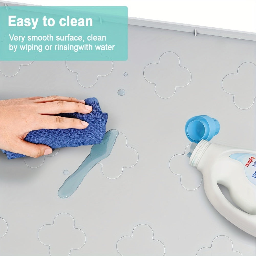 Under Sink Mat Waterproof Silicone 34¡± x 22¡± Undersink Drip Tray Liner for Kitchen Bathroom Cabinet, Holds 2 Gallons, Non-Toxic Durable Cabinet Protector with Raised Edges Four-Leaf Clover Pattern