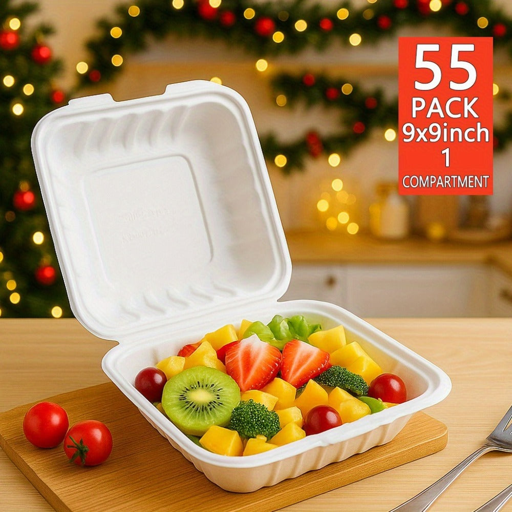 Disposable Food Containers Take Out Boxes with Lids - 7¡± 8¡± 9¡± Plastic Clamshell Meal Prep Containers BPA Free 1 & 3 Compartment Heavy Duty Reusable White