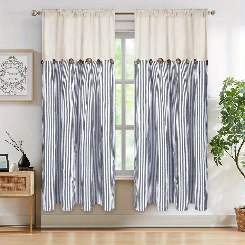 Bohemian Striped Patchwork Curtains, Semi-Sheer Rod Pocket Window Curtains for Bedroom Living Room Kitchen Cafe, Country Cottage Style, 1 or 2 Panels, Multiple Colors & Sizes