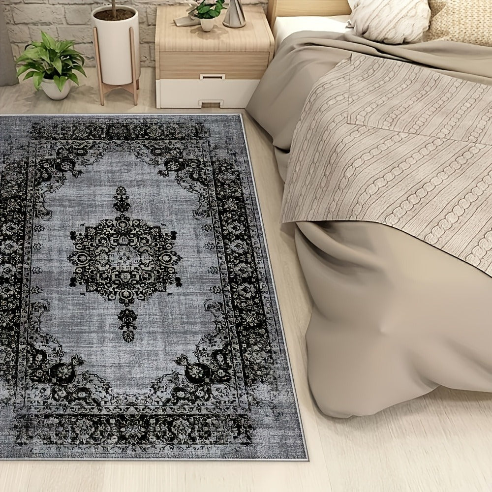 Velvet Floral Bohemian Area Rug - Low Pile Machine Washable Non-Slip Carpet for Living Room Bedroom Office Geometric Pattern