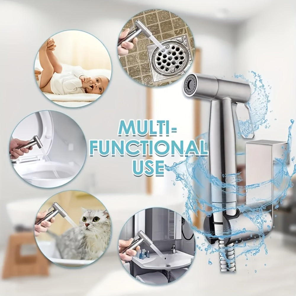 Wall-Mounted Handheld Spray Gun Set with Bracket, Teflon Tape & Flexible Hose ¨C Bathroom Bidet Sprayer for Toilet, Sink, Garden & Pet Washing