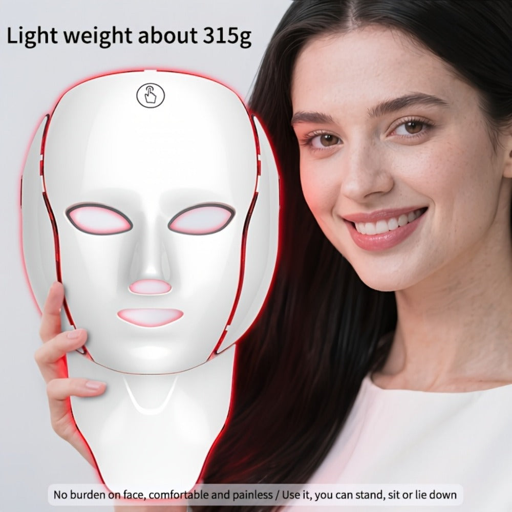7-Color LED Light Therapy Facial Mask Device ¨C Skincare Beauty Tool for Face & Neck, USB Rechargeable, Anti-Aging Red Light, Acne Blue Light, Skin Rejuvenation Gift