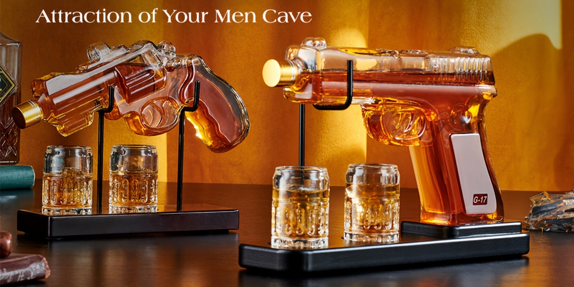 Pistol Whiskey Decanter Set with 2 Shot Glasses ¨C Cool Liquor Dispenser Gift for Him, Husband, Dad | Unique Birthday & Anniversary Bar Gift