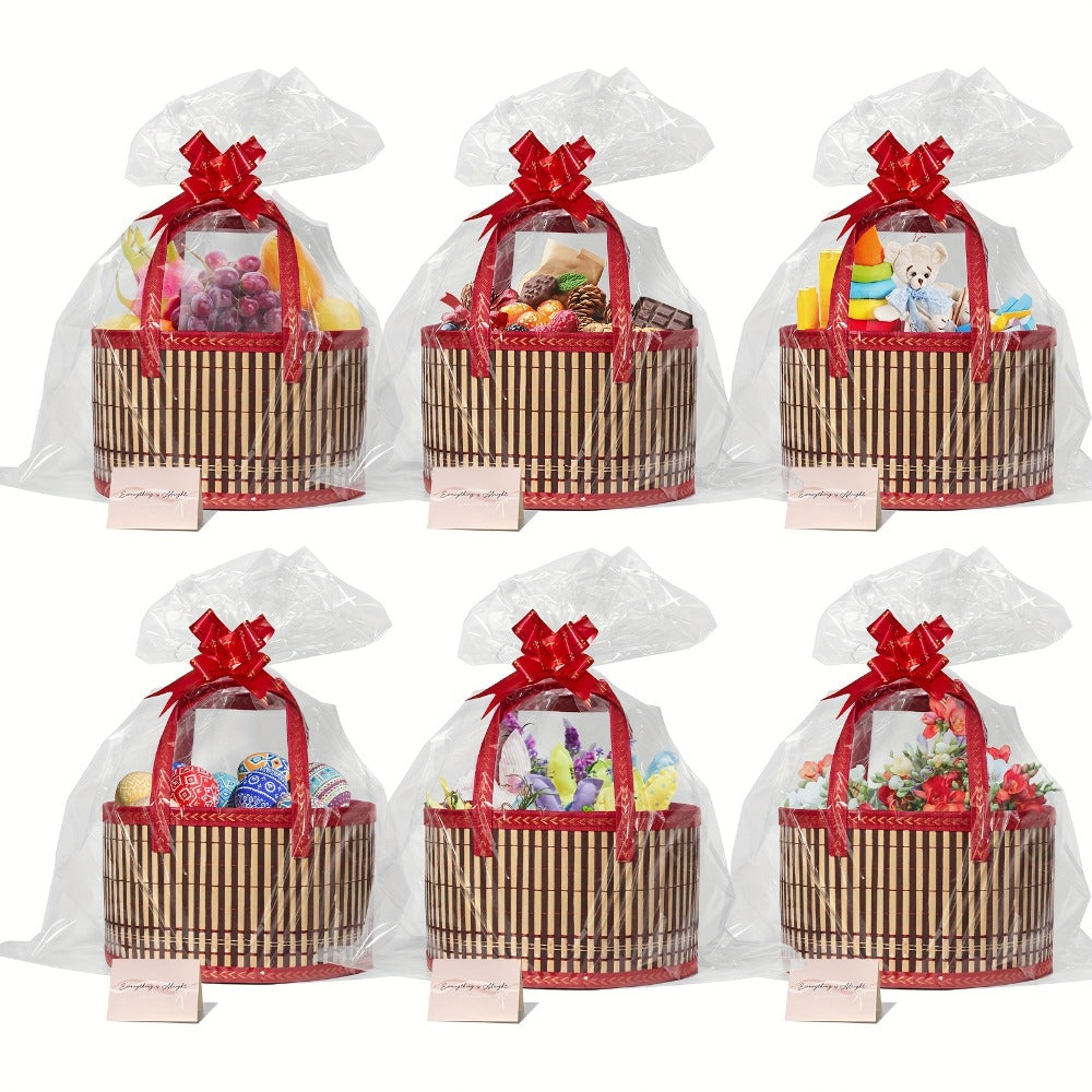 Bamboo Storage Baskets 6-Pack | Gift Wrap Organizer, Easter Egg Basket, Picnic Camping Basket, Craft Sewing Storage, Wedding Favor Box, Flower Girl Basket, Christmas Thanksgiving Holiday Basket Set