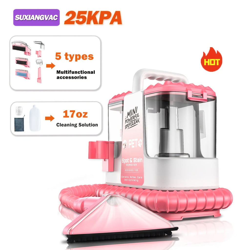 Portable Carpet Cleaner 25Kpa Upholstery Cleaner Machine with Dual Brush Heads Self-Cleaning Pet Stain Remover for Sofa Couch Car Seat Rug Mattress Spot Cleaner