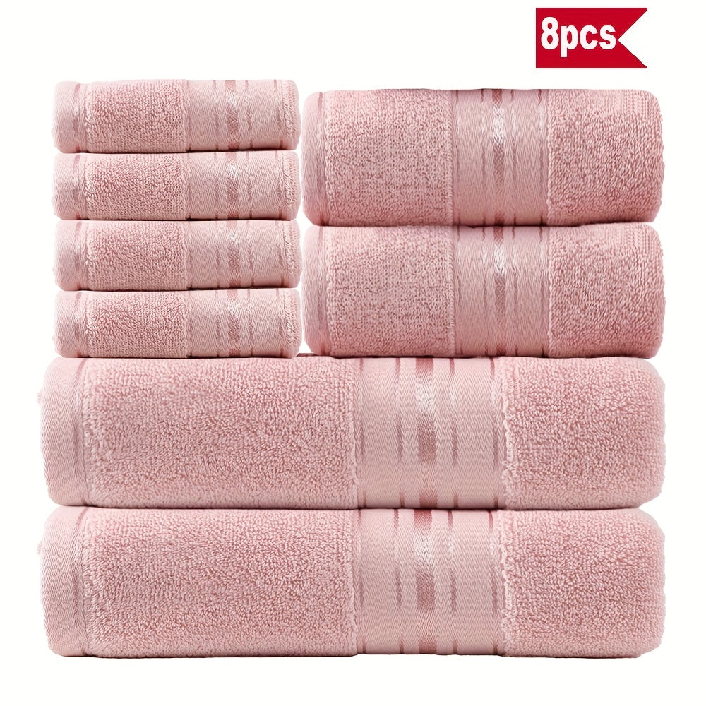 Cotton Bath Towel Set 8 Piece 550GSM Vintage Striped - 100% Cotton Hotel Quality Soft Absorbent Machine Washable | 2 Bath 2 Hand 4 Washcloths | 15 Colors | Bathroom Hotel Spa Gift