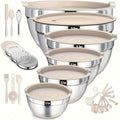 Stainless Steel Mixing Bowl Set 26pcs with 6 Bowls 20 Kitchen Tools Anti-Slip Bottom Multiple Sizes for Baking Cooking Meal Prep Storage