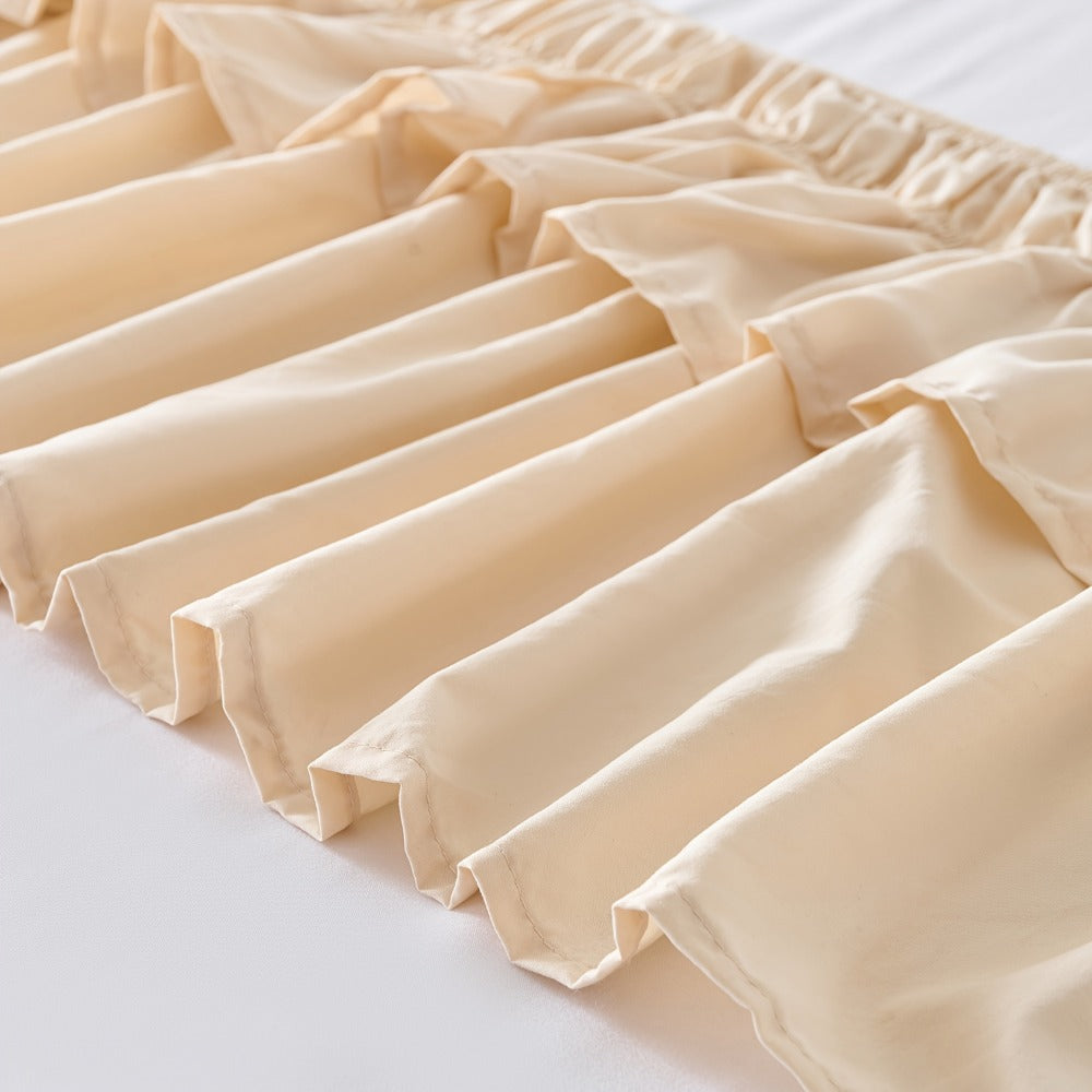 Double Ruffle Bed Skirt 16¡± Drop | Elastic Wrap Around Dust Ruffle for Twin Full Queen King Bed | Easy Install Machine Washable Soft Linen Poly Blend Bedskirt