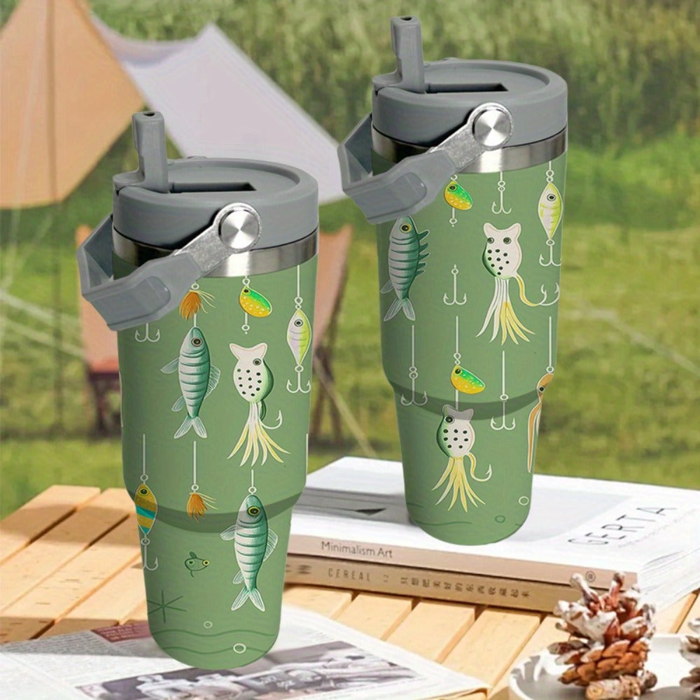 Insulated Travel Mug 30oz with Handle & Straw Stainless Steel Coffee Tote Tumbler Keeps Hot Cold Drinks Gift for Women Mom Wife Birthday Graduation Father's Day