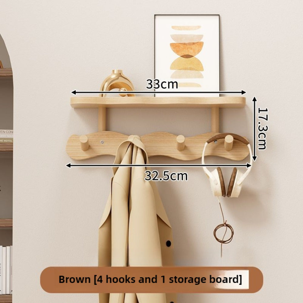Wall Mounted Coat Rack Wooden Hook Rail with 4 or 8 Hooks Entryway Organizer for Coats Hats Bags Keys Decorative Wood Wall Hook Strip