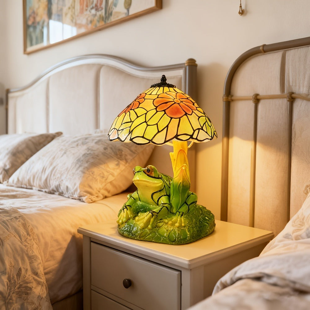 3D Frog Table Lamp Floral Painted Flower Night Light Warm Ambiance Home Decor Bedside Office Desk Study Decor Wedding Birthday Holiday Gift Cute Room Decor