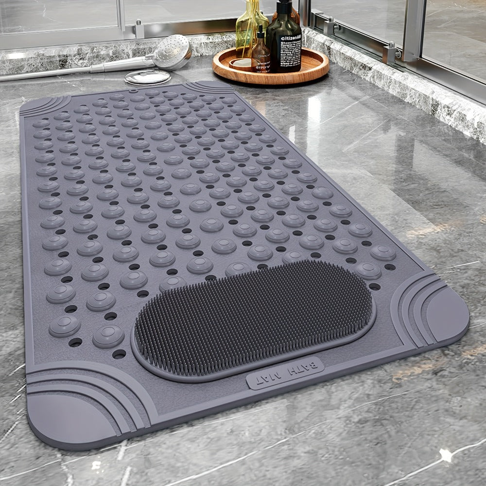 Non-Slip Bath Tub Shower Mat 27x14 Inch with Suction Cups & Drain Holes | Foot Massage Textured | Machine Washable Bathroom Safety Mat