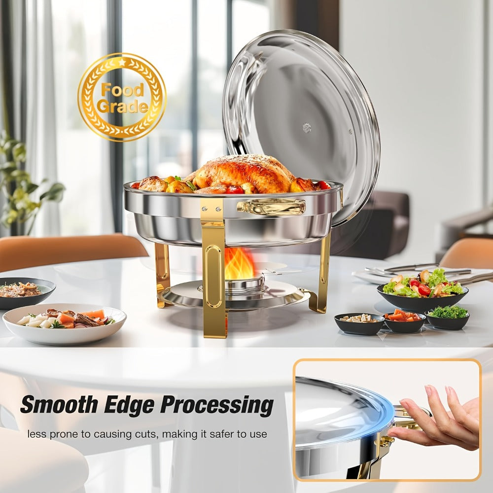 Chafing Dish Buffet Set Stainless Steel Food Warmer 6QT Round Chafer for Catering Events Parties Weddings Banquets, Silver & Gold, 1/2/4/6 Pack Options