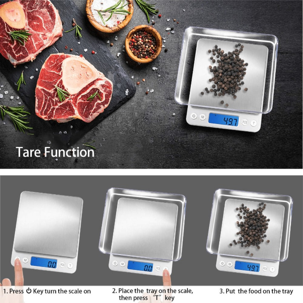 Digital Kitchen Scale Pocket Food Scale 3000g x 0.1g Accuracy, 6 Unit Modes LCD Display Tare Function, Mini Gram Scale for Food Cooking Baking Nutrition Coffee Jewelry, 2 Trays & Batteries Included