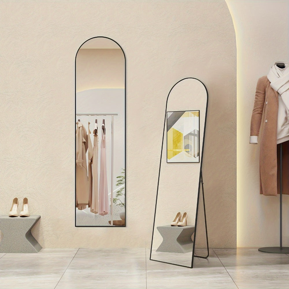 Full Length Mirror Floor Standing, Arched & Rect Body Mirror with Stand, Hanging or Leaning Wall Mirror, Aluminum Alloy Thin Frame for Bedroom Hotel Bathroom