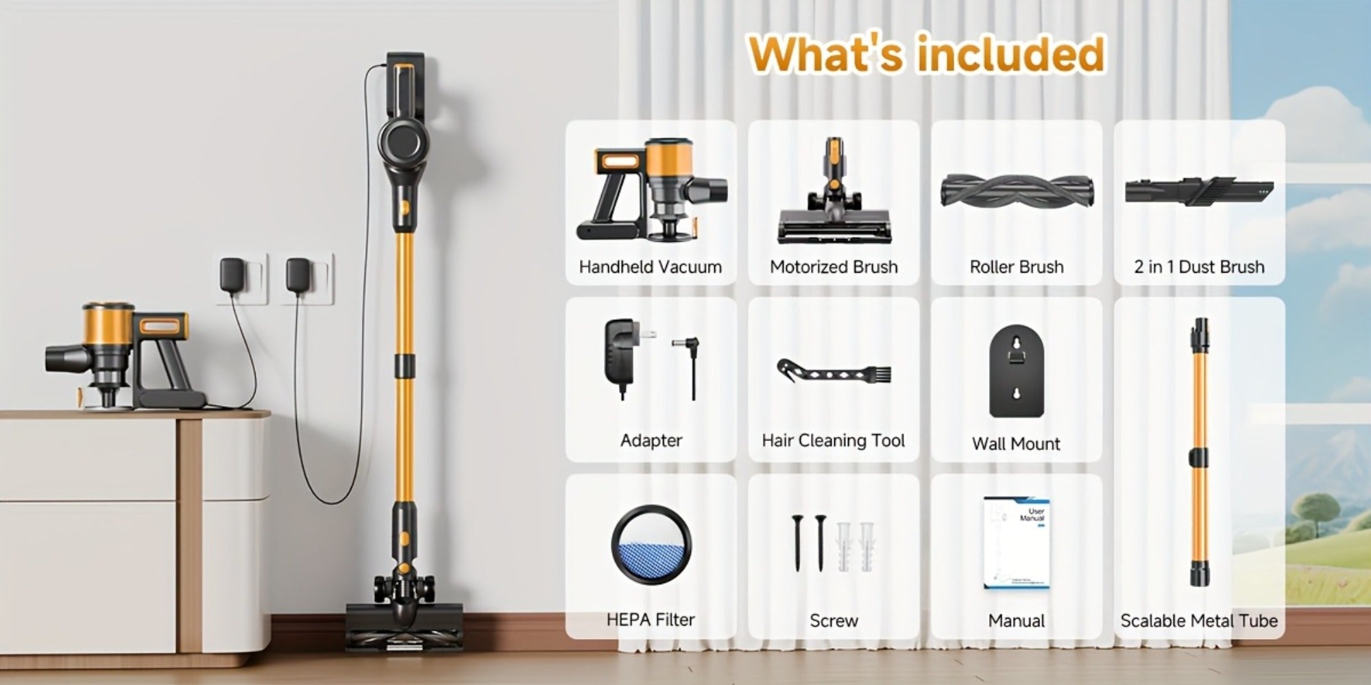 Cordless Stick Vacuum Cleaner 60Kpa 55-Min Runtime - Anti-Tangle Lightweight Handheld Vacuum for Hardwood Floor Carpet Pet Hair Corded Cordless 2200mAh Battery
