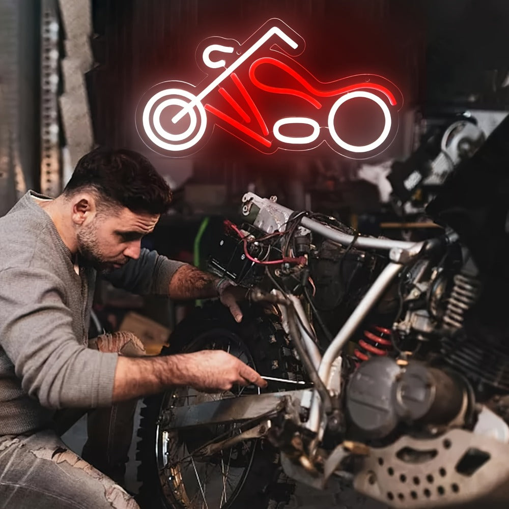 Motorcycle Neon Sign LED Wall Light USB Dimmable, Garage Decor Neon Light for Man Cave Car Room Repair Shop Workshop, Wall Mounted Logo Decoration Light 16.1¡± x 8.6¡±