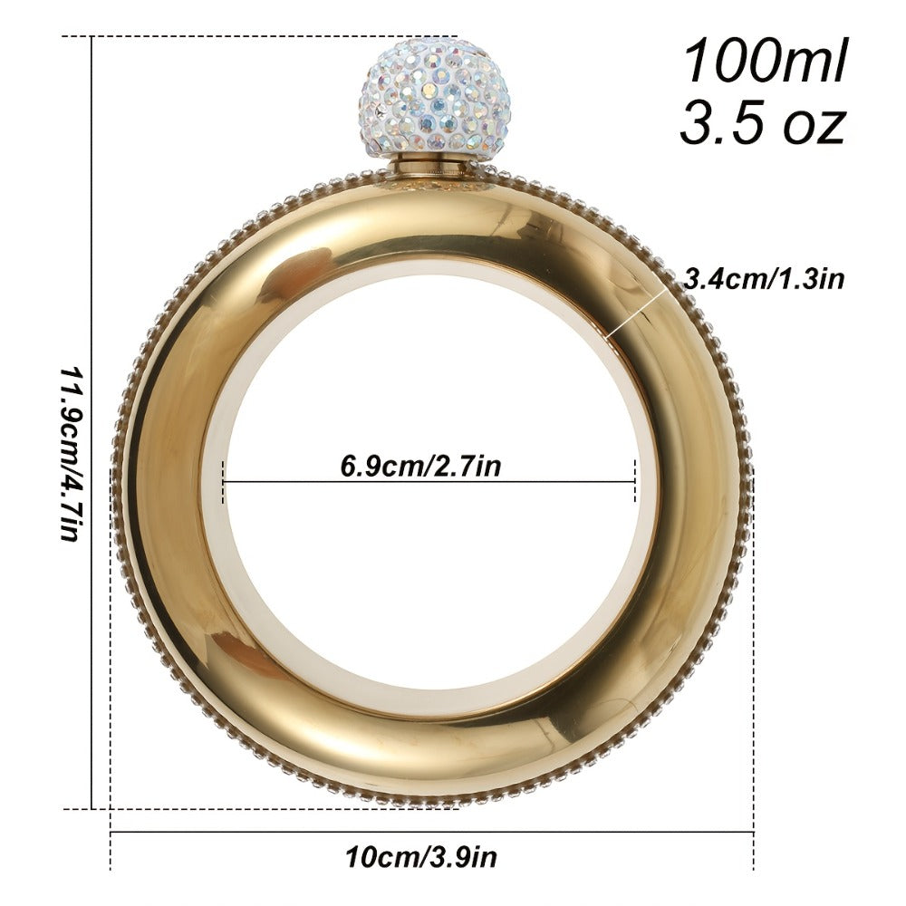 Bracelet Flask for Women, 3.5oz Stainless Steel Bangle Hidden Flask with Rhinestone Lid ¡ª Wearable Portable Liquor Flask for Parties, Concerts & Festivals | Purple, Gold, Silver