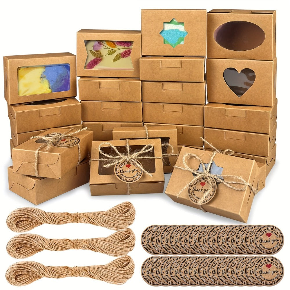 Kraft Soap Boxes with Window 100 Pcs | Small Soap Packaging Boxes for Homemade Soap | Bakery Candy Cookie Gift Box | Kraft Paper Box Packaging Supplies for Small Business
