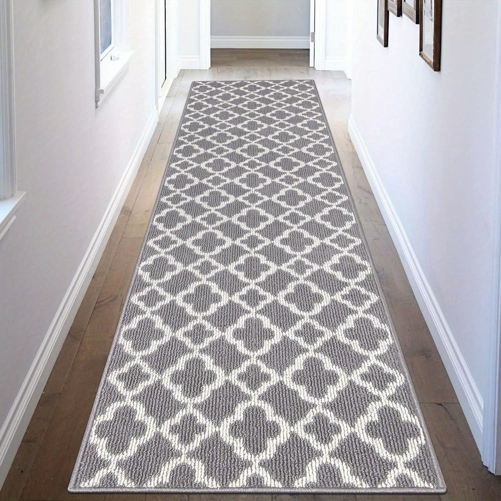 Runner Rug Moroccan Trellis Non-Slip ¨C Machine Washable Hallway Carpet for Entryway, Kitchen & Bathroom ¨C 100% Polypropylene Long Floor Rug, Black & Gray, 2x6, 2x8, 2x10 Ft