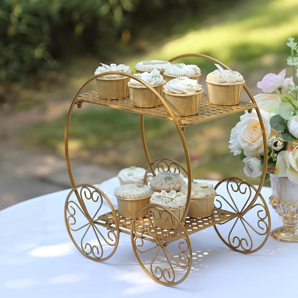 Cake Stand Pedestals Set of 3 | Golden Metal Geometric Stackable Dessert Display with Square Plastic Top | Multi-Tier Cupcake Tower for Wedding, Birthday, Holiday Party, Seasonal Table Decor