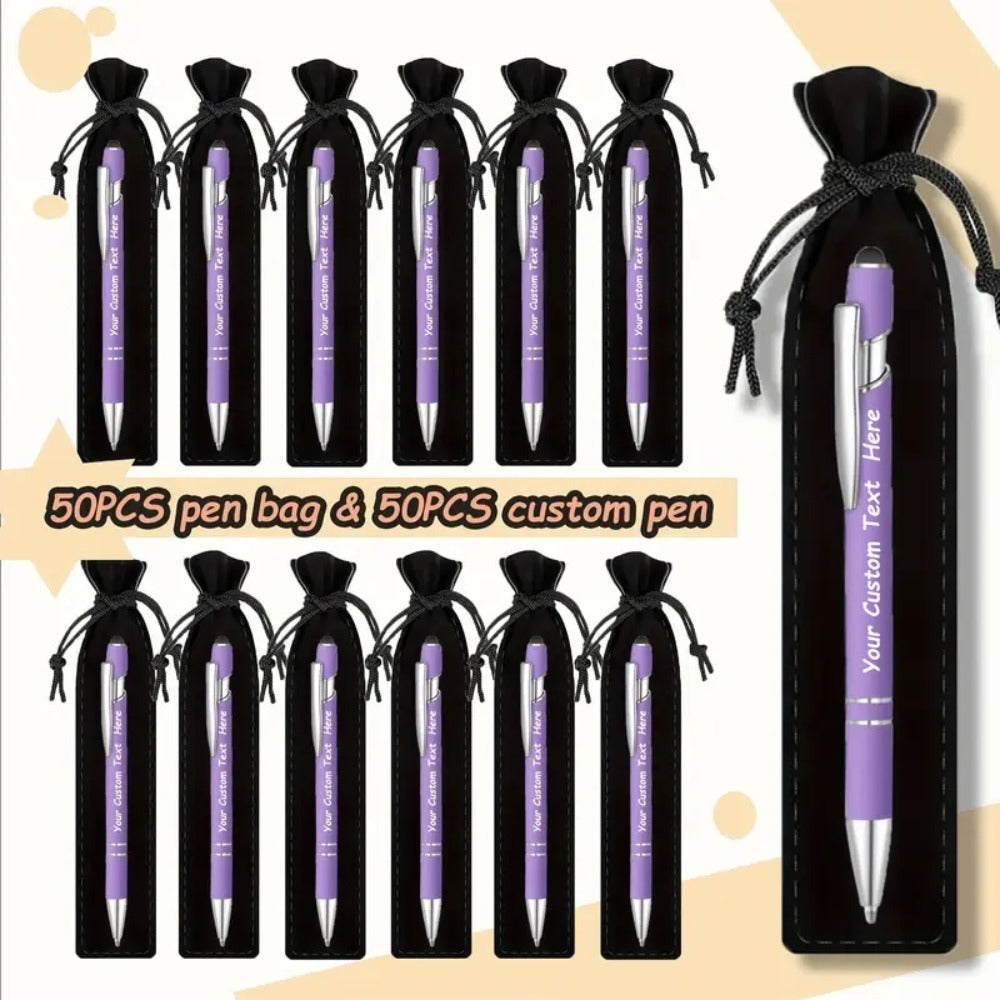 Custom Ballpoint Pens with Pencil Pouch Bulk Set ¨C Personalized Ballpoint Pen Pack for Corporate Gifts, School Supplies, Office Promotions | 20/30/80 PCS Customized Pen & Bag Bundle
