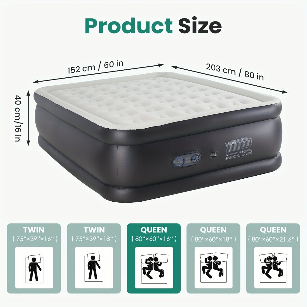 Inflatable Air Mattress with Pump Flocking Surface High Load Capacity Portable Air Sleeping Bed for Camping Hiking Beach Indoor Outdoor Guest Use, Easy Storage Compact Design