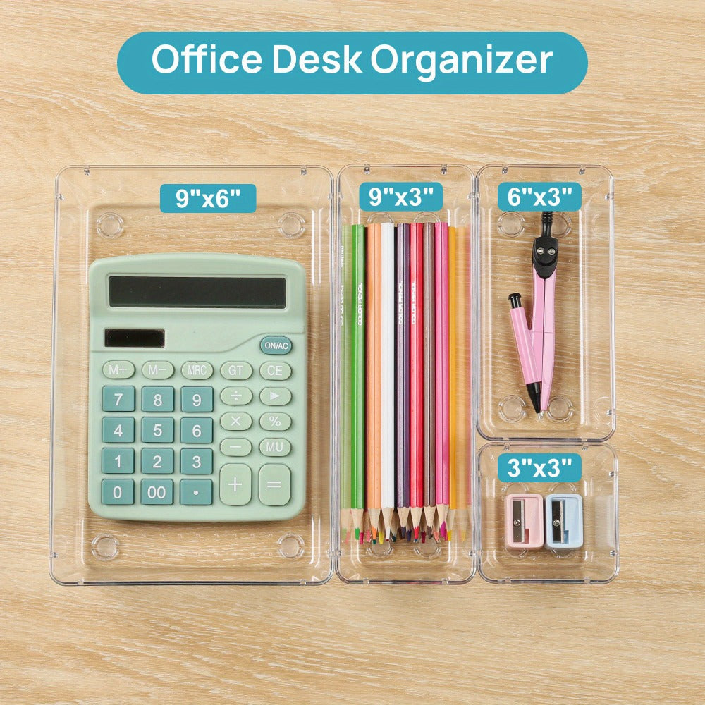 Clear Drawer Organizer Set 60pcs Plastic Storage Bins 4 Sizes for Desk Office Home Kitchen