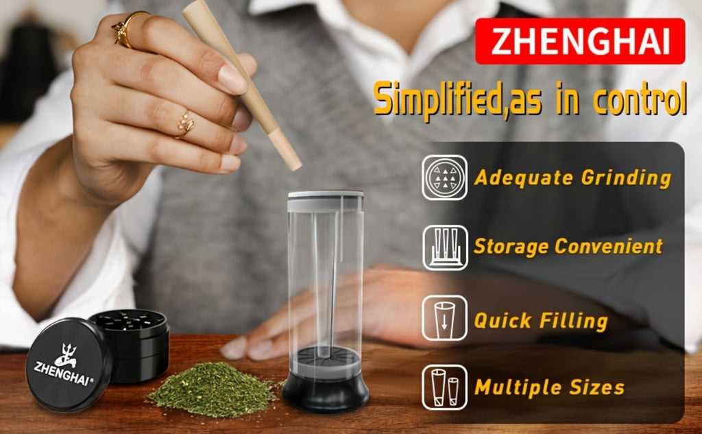 3-in-1 Herb Grinder with Cone Loader & Rolling Machine, Multifunctional Tobacco Grinder Blunt Joint Roller Filling Storage All-in-One with Cleaning Brush, Spice Grinder for Home Use, Black Red Blue