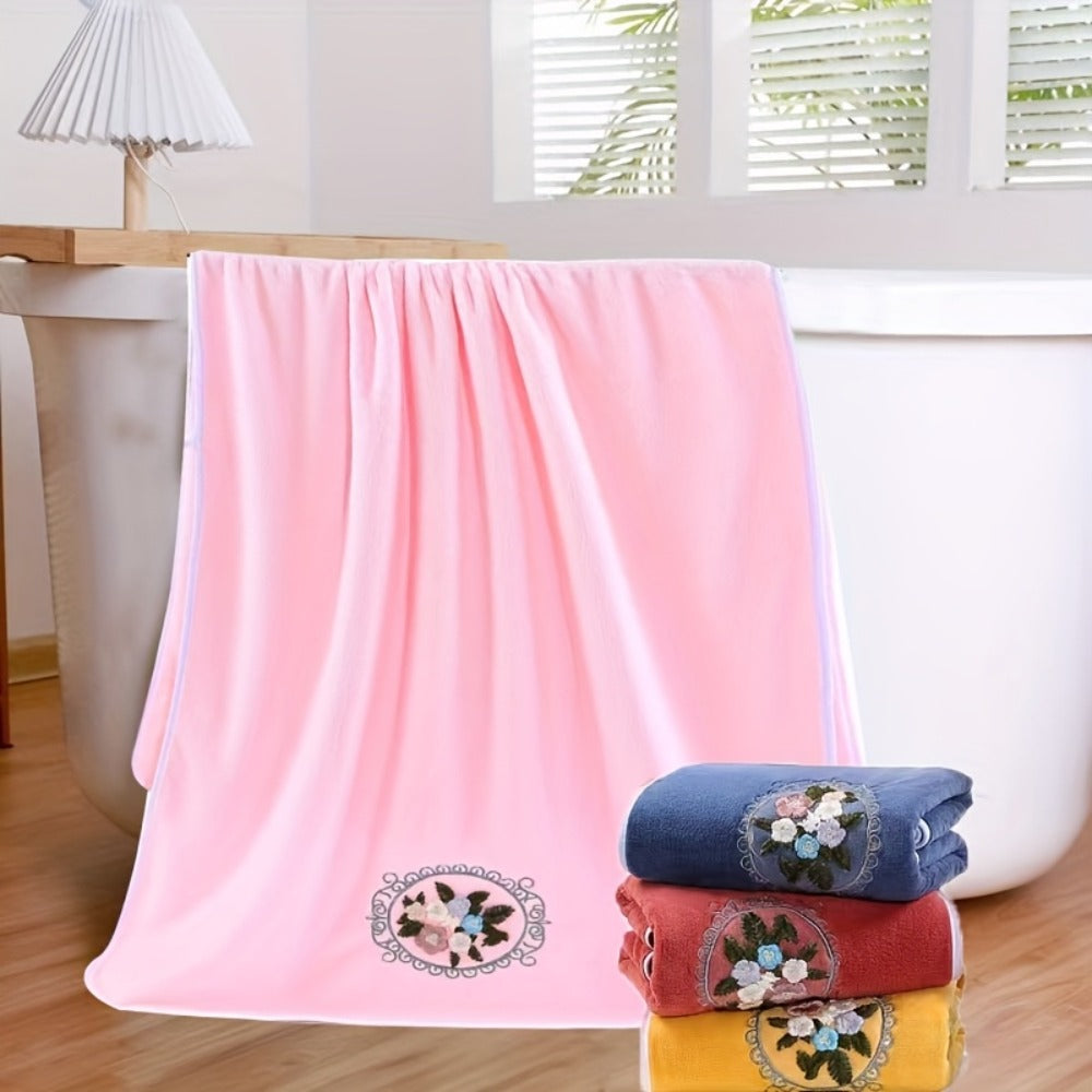 Embroidered Flower Towel Set 3-Piece Soft Absorbent Skin-Friendly Bath Towel and Face Towels for Bathroom Home Bathing Beach