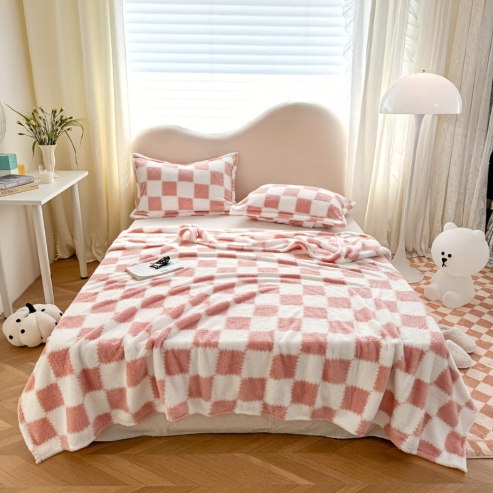 French Plaid Double-Sided Flannel Blanket ¨C Soft Panda & Grid Pattern Throw for Sofa, Bed & Travel, Machine Washable, 6 Designs, 4 Sizes