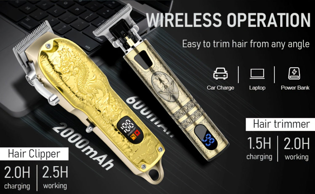 Hair Clipper Set for Men USB Rechargeable | Professional Electric Hair Trimmer with Oil Head Engraving | Retro Barber Clipper Kit 2pc 3pc | Gift Box Set for Valentine's Day, Festival & Grooming Gift