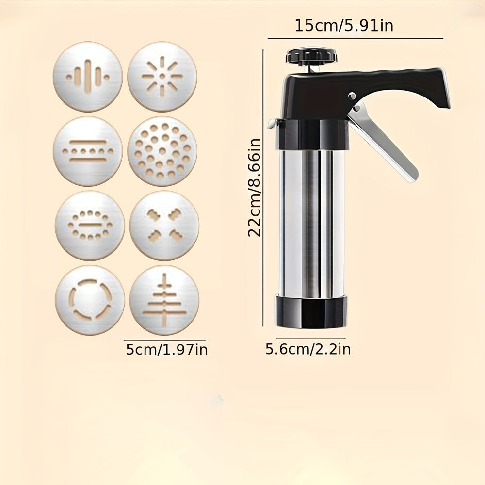Cookie Press Set 8 Piece Stainless Steel Manual Churro Maker Flower Cookie Mold Baking Tool Set for Christmas Cookies Biscuit Decorating No Electricity Needed
