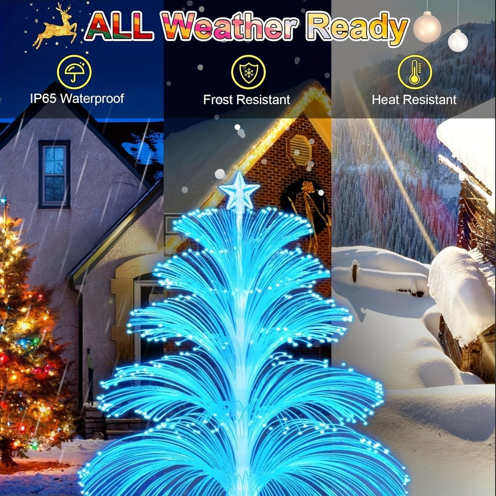 Solar Christmas Tree Lights Fiber Optic Star, 7-Color LED IP65 Waterproof Garden Stake Lights ¡ª 2 or 5 Layer Star for Lawn, Pathway, Patio & Holiday Decor | 2, 4 or 6 Pack