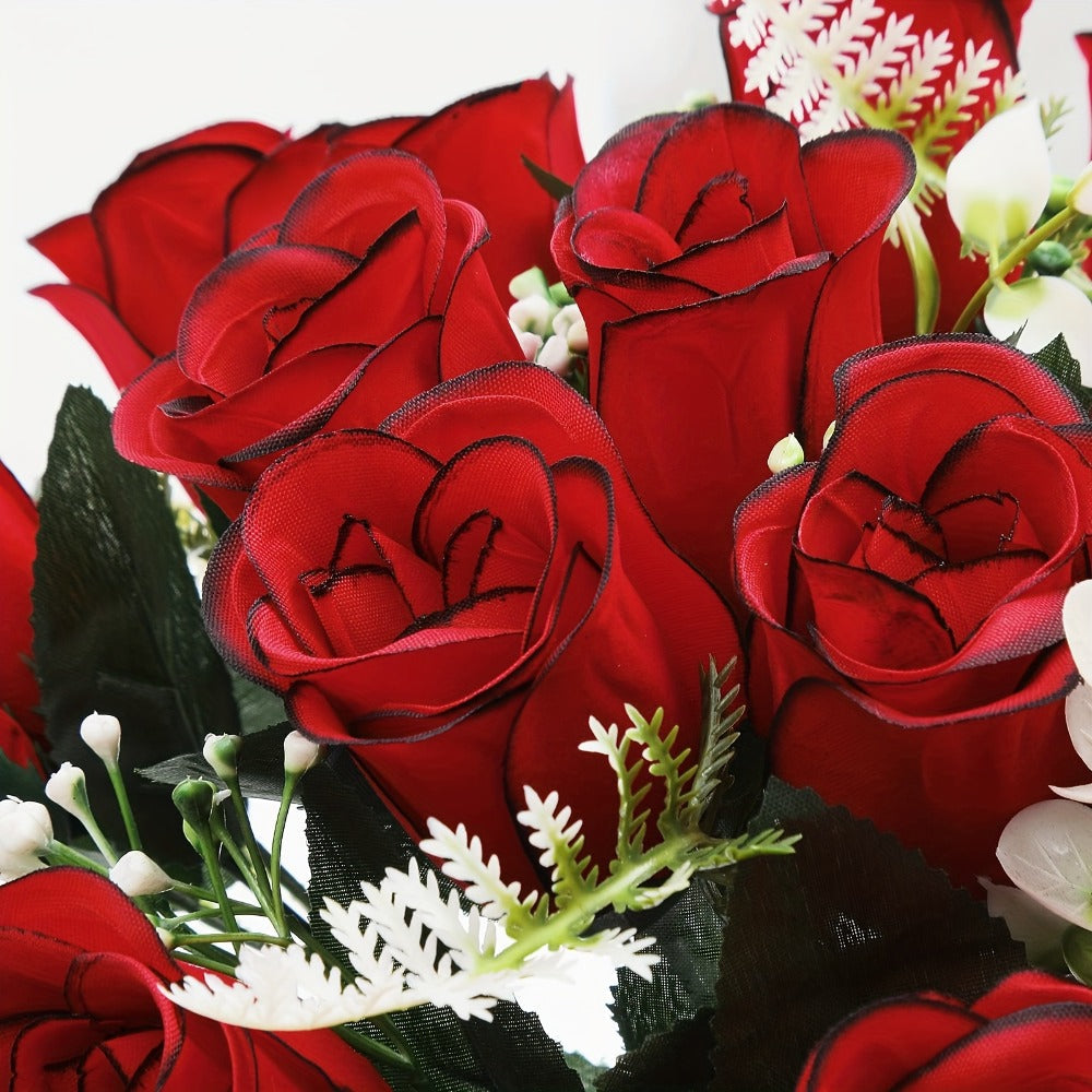 Artificial Cemetery Grave Flowers Silky Rose Bouquet Memorial Decoration