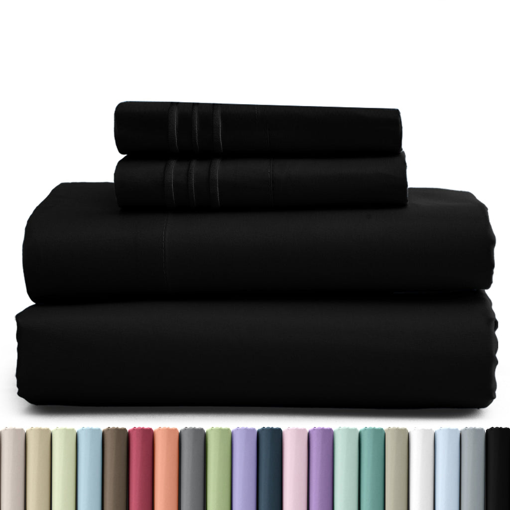 Fitted Sheet Set 4 Piece Microfiber Deep Pocket Bed Sheets - Soft Brushed Bedding Set with Pillowcases, All Season Cooling Sheet Set, 16 Inch Deep Pocket, Multiple Colors & Sizes